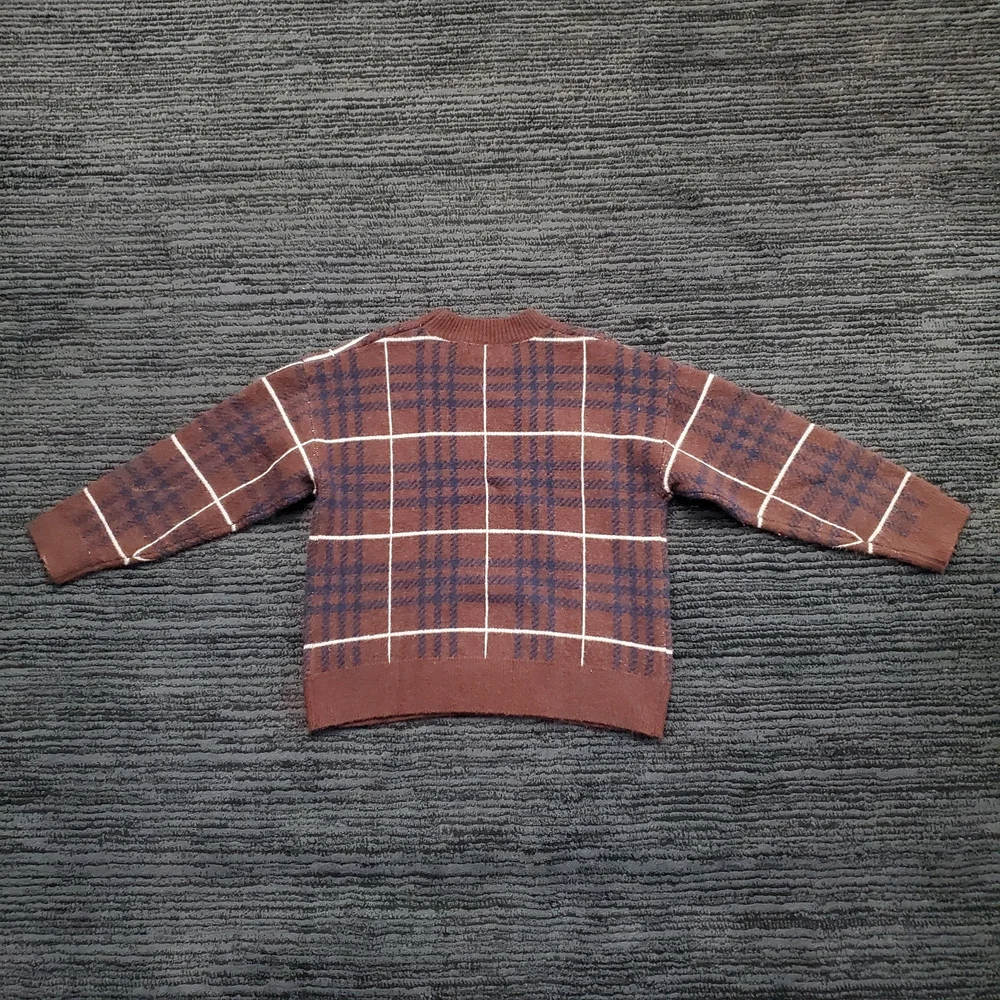 En Saison Size S Brown/White/Blue Plaid  Bronte Pullover Sweater - Picture 3 of 6